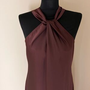 Elegant Dark Brown Satin Dress